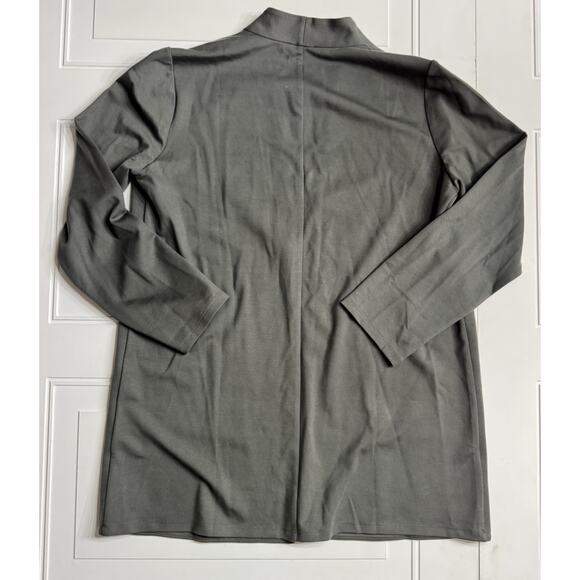 Eileen Fisher L Green Gray Stretch Crepe High Collar Kimono Cardigan Jacket - Picture 6 of 6